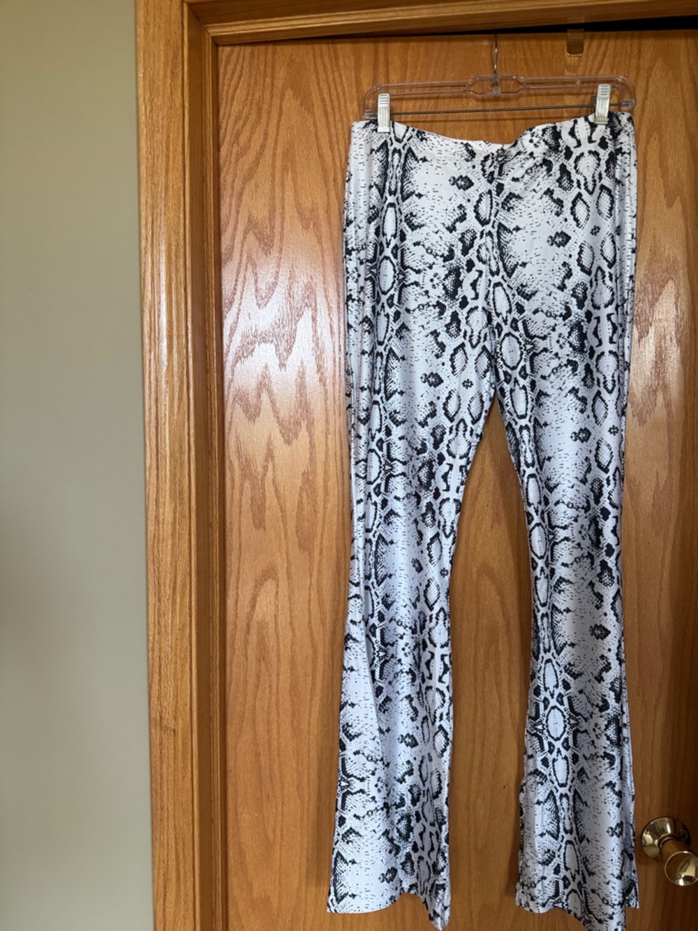 Black & White Snake Print Flared Pants